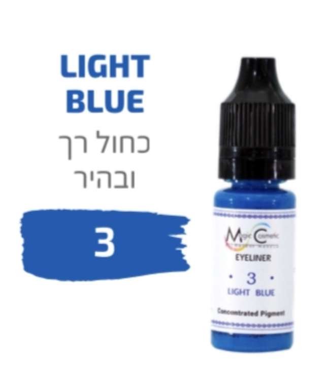 צבע פיגמנט לאיפור קבוע לעיניים איילנר בצבע כחול רך ובהיר מספר 03 magic cosmetics