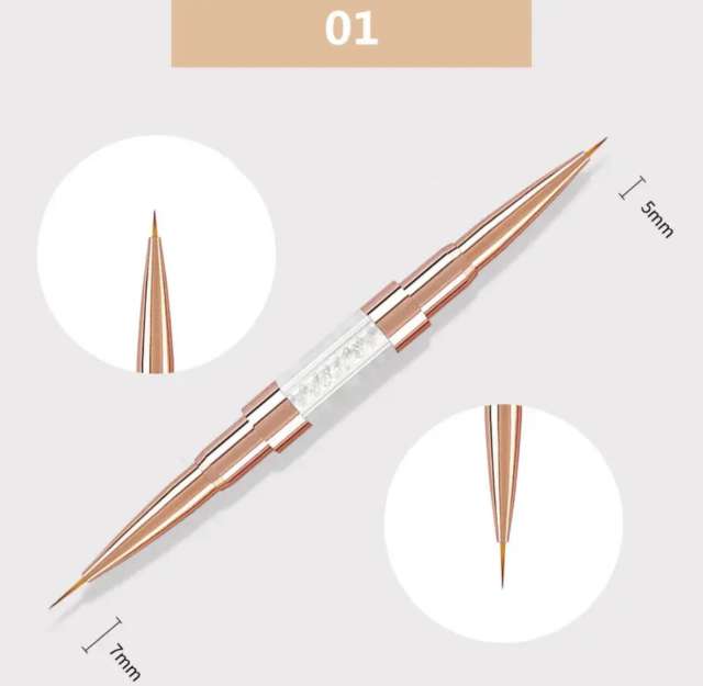 מכחול דו כיווני לציורי ציפורניים גודל 5mm וגודל 7mm