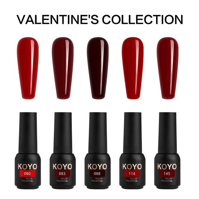 מארז 5 צבעים לק ג'ל קויו בצבעים אדומים koyo – Valentine's collection