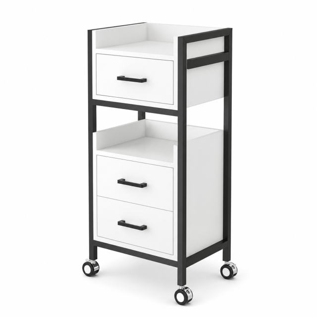 עגלת טיפולים צרה 3 מגירות בצבע לבן
